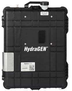 Dynacert&apos;s Hydragen HG1 units are suitcase-sized units that turn distilled water into pure oxygen and hydrogen gases used to enhance the combustion of truck diesel engines.