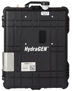 Dynacert's Hydragen HG1 units are suitcase-sized units that turn distilled water into pure oxygen and hydrogen gases used to enhance the combustion of truck diesel engines. Dynacert's Hydragen HG1 units are suitcase-sized units that turn distilled water into pure oxygen and hydrogen gases used to enhance the combustion of truck diesel engines.
