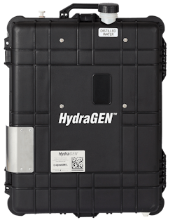Dynacert's Hydragen HG1 units are suitcase-sized units that turn distilled water into pure oxygen and hydrogen gases used to enhance the combustion of truck diesel engines. Dynacert's Hydragen HG1 units are suitcase-sized units that turn distilled water into pure oxygen and hydrogen gases used to enhance the combustion of truck diesel engines.