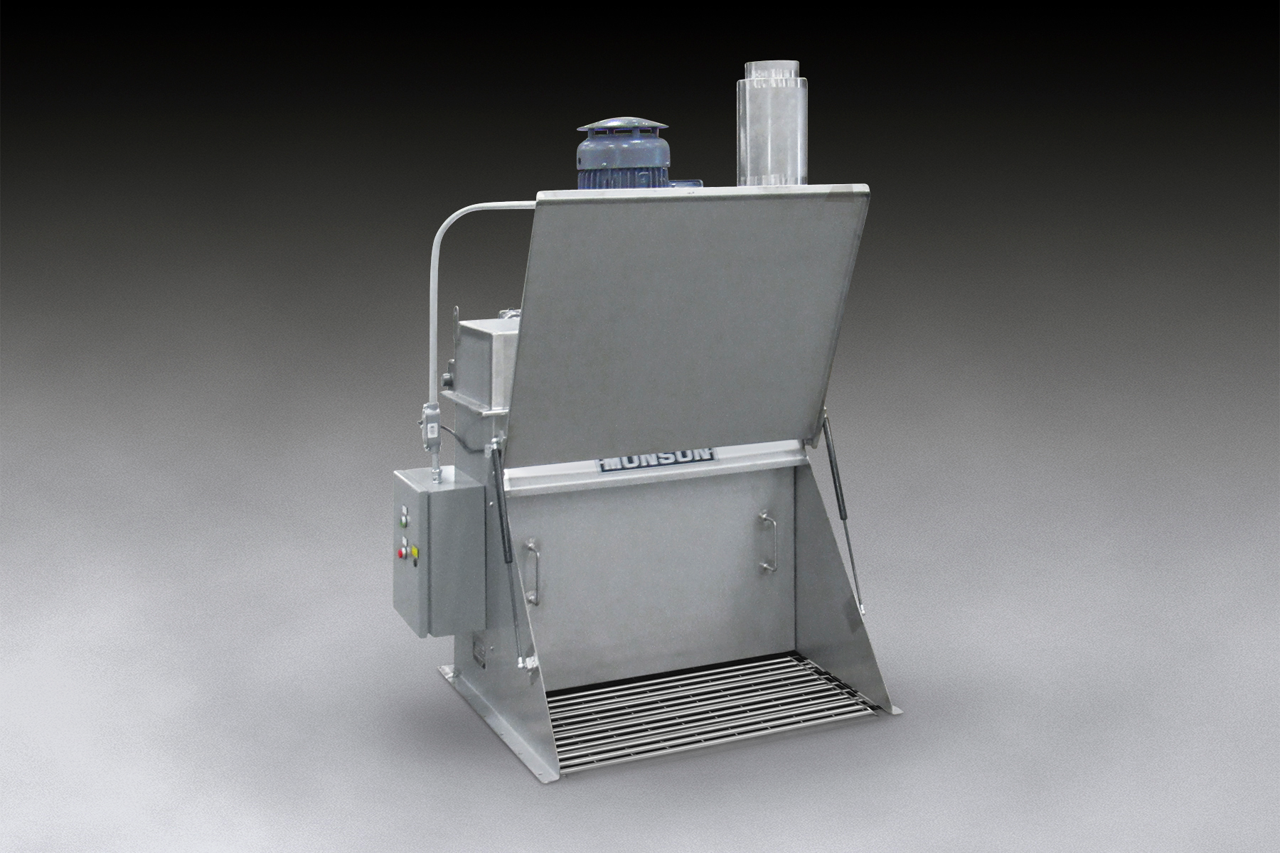 Munson's bag dump module has a dust hood with a hinged door combined with other measures to reduce dust.