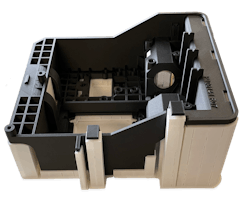 Rize executives say that parts made through 3-D printing can display geometries that are not possible to produce through traditional methods, such as injection molding. This part was made on the company's new 7XC printer. Rize executives say that parts made through 3-D printing can display geometries that are not possible to produce through traditional methods, such as injection molding. This part was made on the company's new 7XC printer.