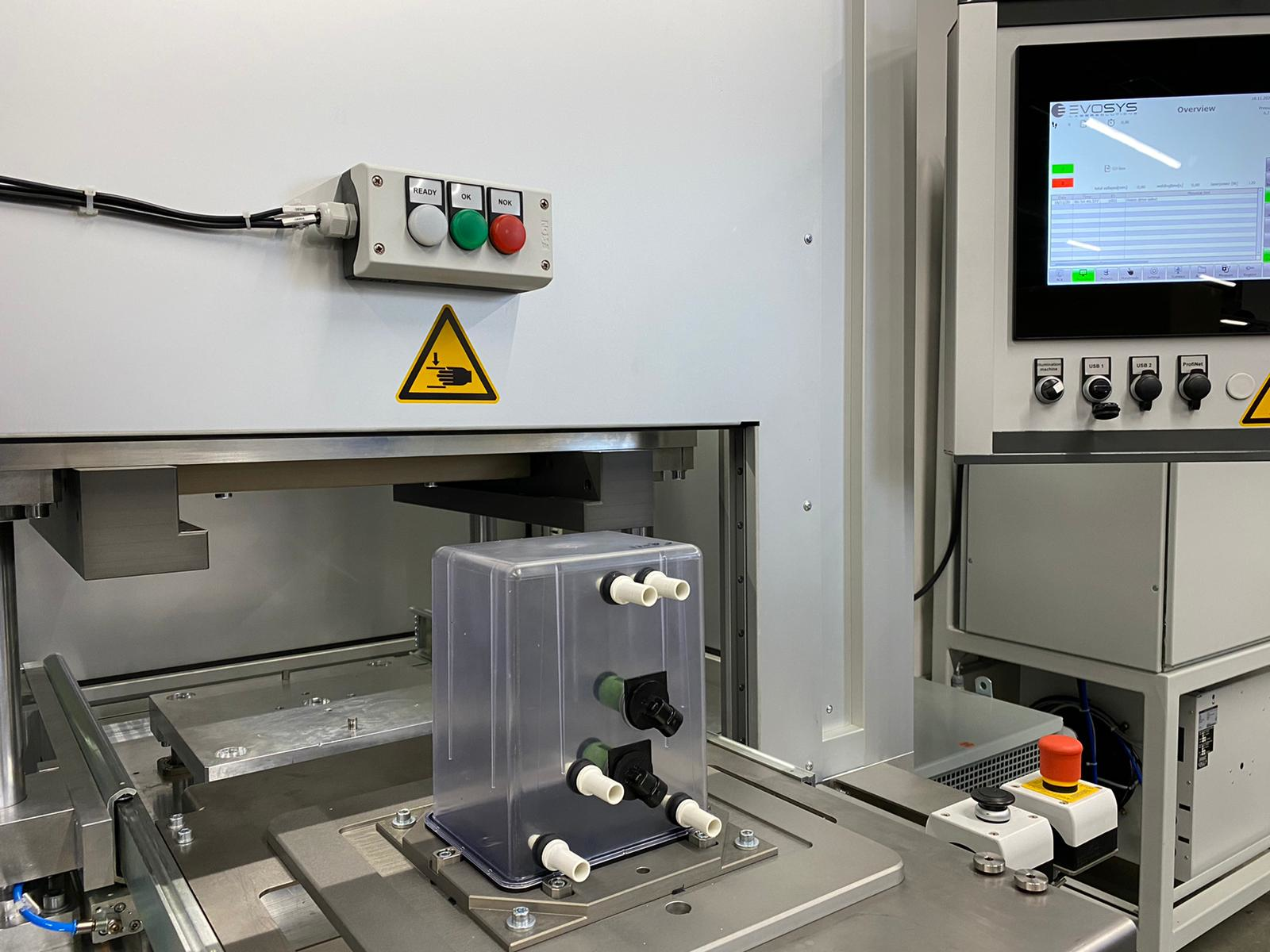 The Evo 1800 laser-welding system is used to seal separate pieces of Dynacert's Hydragen HG1 units together.