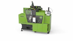 At its live e-xperience in October, Engel used this all-electric, tie-bar-less e-motion 50/30 TL injection molding machine to produce precision ophthalmic parts weighing 0.0013 gram each.