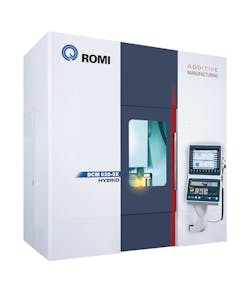Romi's DCM 620-5X Hybrid is five-axis hybrid vertical machining center that combines additive and subtractive metal machining capabilities. Romi's DCM 620-5X Hybrid is five-axis hybrid vertical machining center that combines additive and subtractive metal machining capabilities.