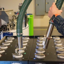 Errors that would send the wrong material to the intended destination are avoided with the Conair Resin Selection Station. RFID technology and LED indicator lights ensure the correct connection is made for every material port. Errors that would send the wrong material to the intended destination are avoided with the Conair Resin Selection Station. RFID technology and LED indicator lights ensure the correct connection is made for every material port.