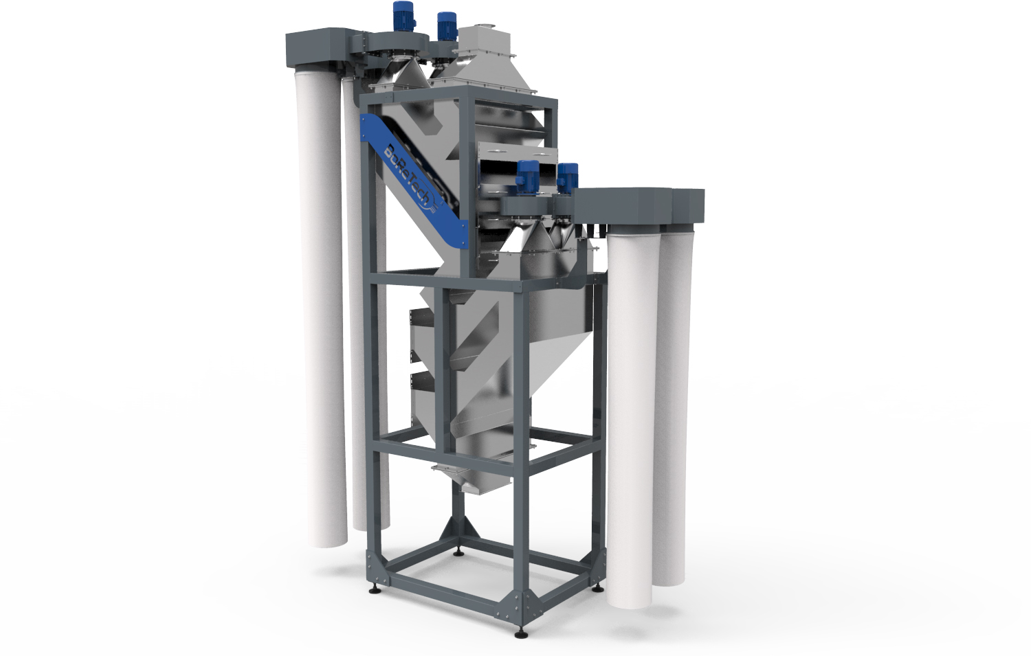 The multichannel separator employs negative pressure to collect impurities smaller than 0.2mm in the final stage of the recycling process.