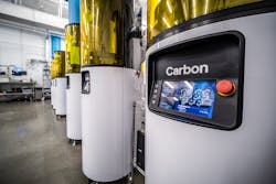 Fast Radius used its Carbon M2 3-D printers to manufacture trailer-tow connector caps for Ford trucks. Carbon says the printers are ideal for scaling from prototype to production-volume work. Fast Radius used its Carbon M2 3-D printers to manufacture trailer-tow connector caps for Ford trucks. Carbon says the printers are ideal for scaling from prototype to production-volume work.