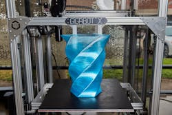 The Gigabot X from re:3D can print with waste plastics that have been sorted, washed and chopped down in size.