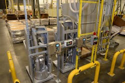 Vismec vacuum conveying systems at the Elevate facility include FW-50 microprocessor controls with VB62 and VB72 vacuum conveying blowers, shown here. Vismec vacuum conveying systems at the Elevate facility include FW-50 microprocessor controls with VB62 and VB72 vacuum conveying blowers, shown here.