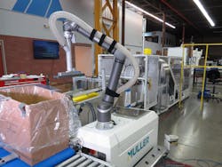 Muller is offering what it calls the industry’s first self-contained collaborative robot case packer for lids and containers. Muller is offering what it calls the industry’s first self-contained collaborative robot case packer for lids and containers.