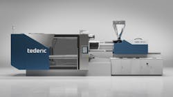 Tederic's two-platen servo-pump Neo.H machines can be used by custom molders and manufacturers of a variety of parts, including automotive and appliance parts, as well as trash cans and totes. They are available with clamping forces ranging from about 750 to nearly 3,000 tons; eventually, they’ll top out at about 4,400 tons. Tederic's two-platen servo-pump Neo.H machines can be used by custom molders and manufacturers of a variety of parts, including automotive and appliance parts, as well as trash cans and totes. They are available with clamping forces ranging from about 750 to nearly 3,000 tons; eventually, they’ll top out at about 4,400 tons.