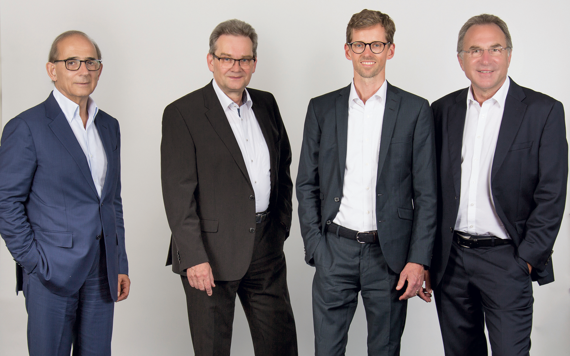 ISRA Vision CEO and founder Enis Ers&uuml;, left, announced his retirement. As part of his succession planning, a new management team, from right, Hans J&uuml;rgen Christ, Tomas Lundin and Johannes Giet, will lead the newly formed Machine Vision Solutions division.