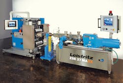 Leistritz extruders such as this ZSE-27 MAXX are now cleared to make post-consumer PET sheet for food contact. Leistritz extruders such as this ZSE-27 MAXX are now cleared to make post-consumer PET sheet for food contact.