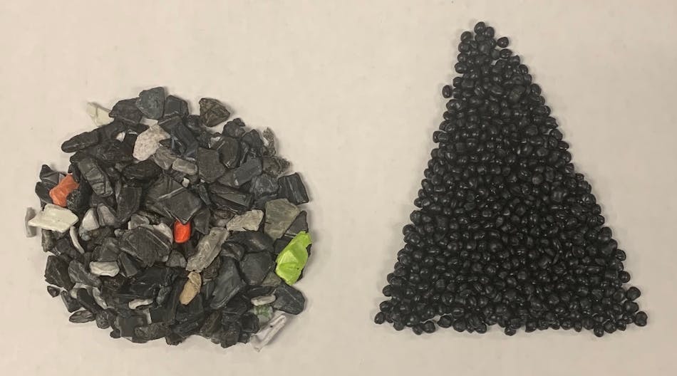 On the left is the material that comes into PRI, and on the right is the finished product.