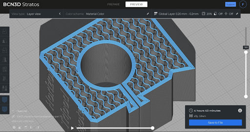 BCN3D's Stratos software allows users to take full advantage of its printer's independent double extruder (IDEX) system, including merging multi-material models and generating support structures.