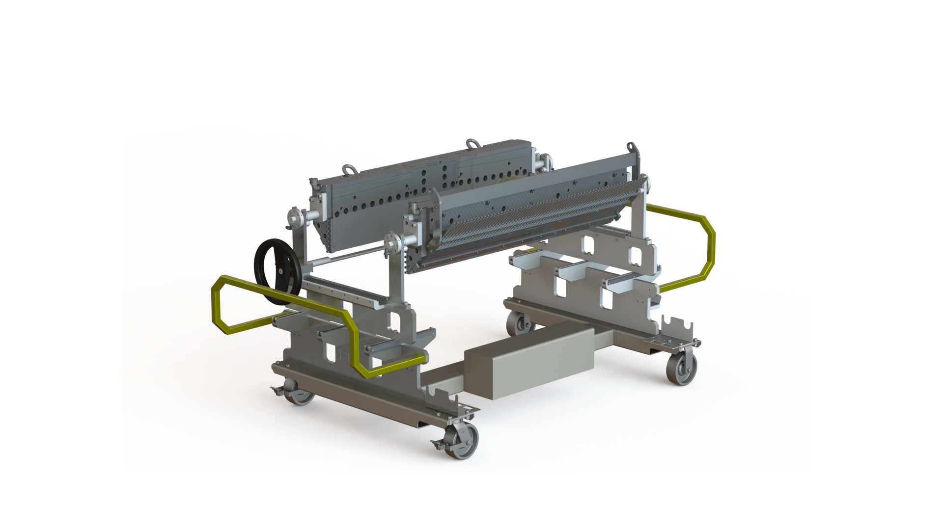 The uCAMS die-splitting cart can handle die widths ranging from 3.3 feet to 6.6 feet.