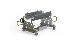 The uCAMS die-splitting cart can handle die widths ranging from 3.3 feet to 6.6 feet.