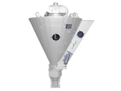 Conair's ScrapSaver fluff feeder can combine large volumes of reclaimed film scrap with virgin material and deliver the mix to an extruder for processing. Conair's ScrapSaver fluff feeder can combine large volumes of reclaimed film scrap with virgin material and deliver the mix to an extruder for processing.