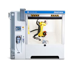 Desmasa's router trimming cells integrate a robotic arm and can trim injection molded plastic parts or composite products. Desmasa's router trimming cells integrate a robotic arm and can trim injection molded plastic parts or composite products.