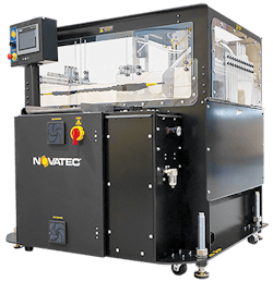 Novatec says its new CS-6 up-cut traveling extrusion saw is more compact than traditional table saws. Novatec says its new CS-6 up-cut traveling extrusion saw is more compact than traditional table saws.