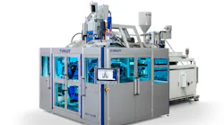 The Uniloy UCS.E all-electric continuous extrusion shuttle blow molding machine