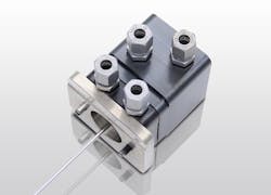 Designed primarily for fully wired and piped hot-runner systems, Hasco's 107940 needle-valve unit comes in a compact housing that contains a piston and connections. Designed primarily for fully wired and piped hot-runner systems, Hasco's 107940 needle-valve unit comes in a compact housing that contains a piston and connections.