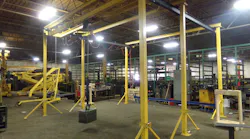 The low-profile bridge cranes are available as do-it-yourself kits.