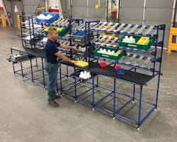 The workstation can accommodate one or more workers as needed and its modular design allows users to add or remove accessories, such as drawers, hooks and shelves. The workstation can accommodate one or more workers as needed and its modular design allows users to add or remove accessories, such as drawers, hooks and shelves.