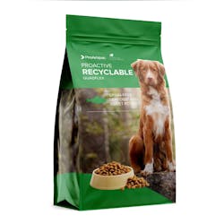 ProAmpac's Quadflex recyclable stand-up pouches use a mono-PE film, and are suitable for pet food, human food and homecare products. ProAmpac's Quadflex recyclable stand-up pouches use a mono-PE film, and are suitable for pet food, human food and homecare products.