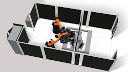 The newest version of Kuka's digital simulation software package has a digital twin that lets users plan the space requirements for a robot cell before the equipment arrives. The newest version of Kuka's digital simulation software package has a digital twin that lets users plan the space requirements for a robot cell before the equipment arrives.