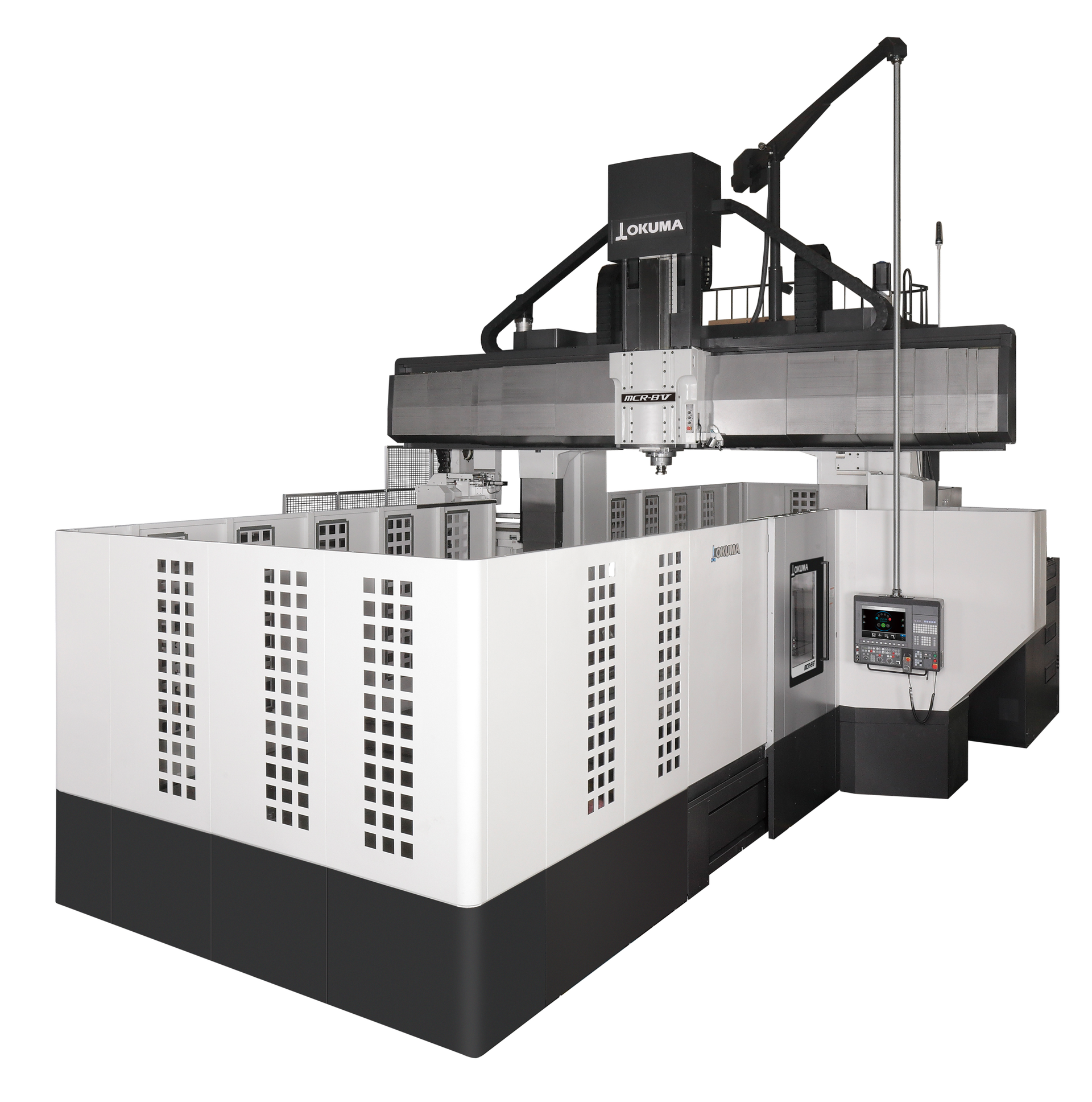 Okuma&rsquo;s MCR-BV double-column machining center offers increased rigidity in its spindlehead and table.