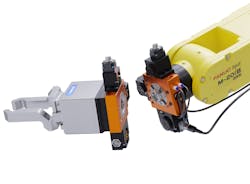 The ATI QC-29 is shown here with the master plate attached to the robot wrist and the tool plate attached to the EOAT. The ATI QC-29 is shown here with the master plate attached to the robot wrist and the tool plate attached to the EOAT.