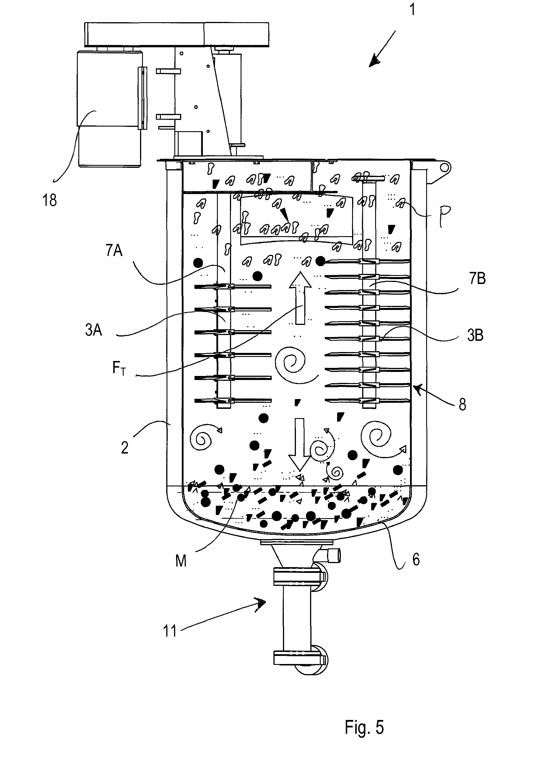 The apparatus described in the patent features a washing container with an inlet and an outlet, as well as at least one vertical rotor-shaft with a series of impeller units mounted one above the other.