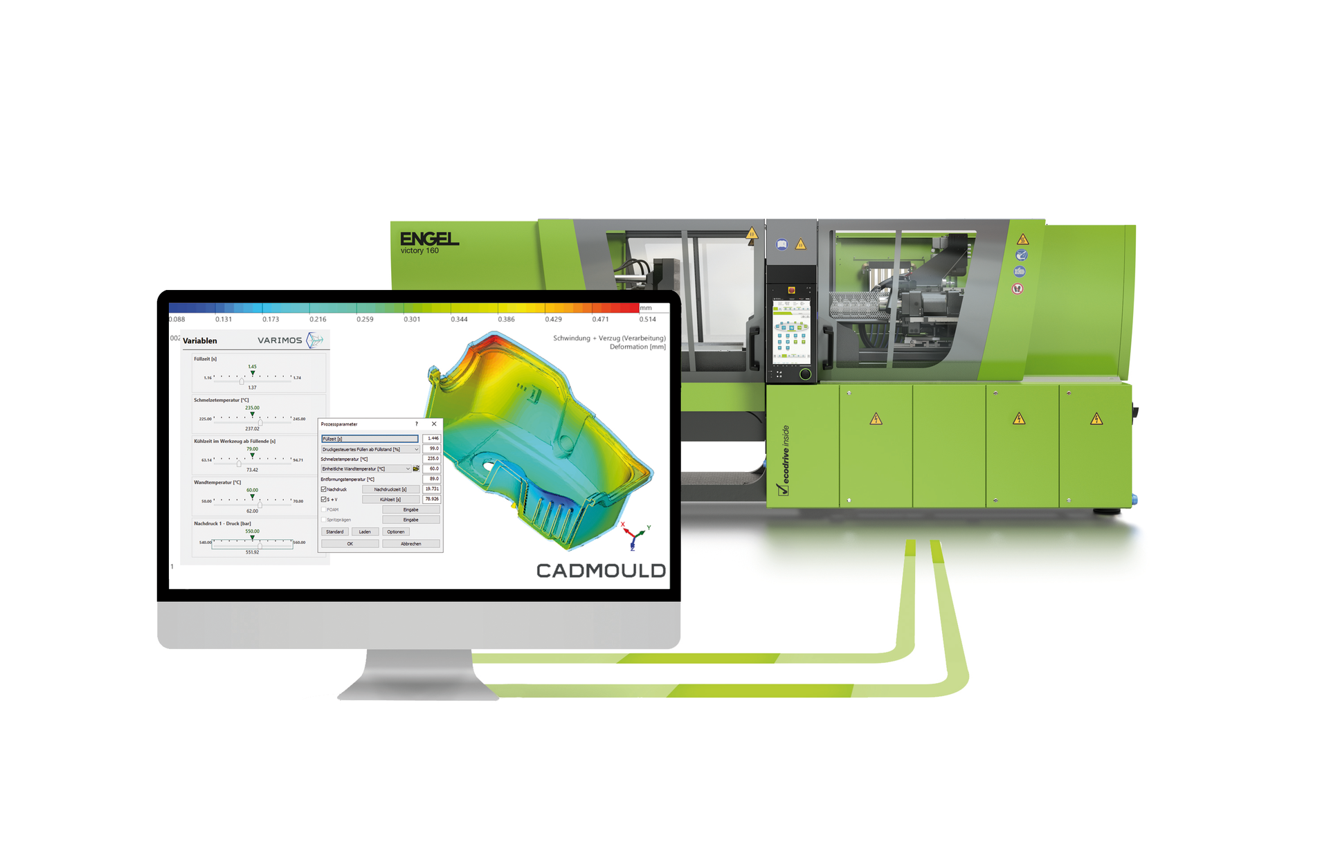 Engel's sim link exchanges data between a molding simulation program and an injection molding machine.