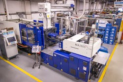 Viking Plastics uses a broad range of robot brands including Ranger, Yushin, Wittmann, Epson and Universal Robots. Here a Yushin robot tends a Haitian press. Viking Plastics uses a broad range of robot brands including Ranger, Yushin, Wittmann, Epson and Universal Robots. Here a Yushin robot tends a Haitian press.