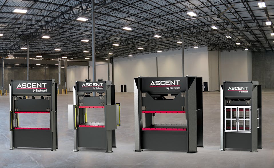 Beckwood&apos;s Ascent presses are available in 21 different frame sizes, and with tonnages from 30 tons to 500 tons.