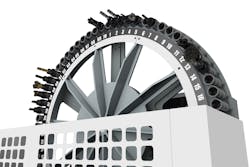 Haas’ 70+1 side-mount tool changer more than doubles the capacity of its predecessor. Haas’ 70+1 side-mount tool changer more than doubles the capacity of its predecessor.