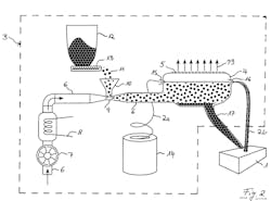 The invention describes an air channel that propels heated, ionized air through a Venturi nozzle, from which it picks up powder and blows a powder-air mixture into the chamber to coat continuous fiber strands. The invention describes an air channel that propels heated, ionized air through a Venturi nozzle, from which it picks up powder and blows a powder-air mixture into the chamber to coat continuous fiber strands.