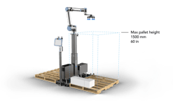 Robotiq's PE Series palletizer can stack boxes up to 5 feet high. Robotiq's PE Series palletizer can stack boxes up to 5 feet high.