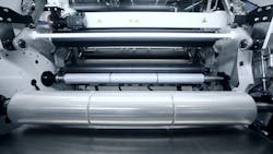 Rolls of cast film on a Colines winder Rolls of cast film on a Colines winder