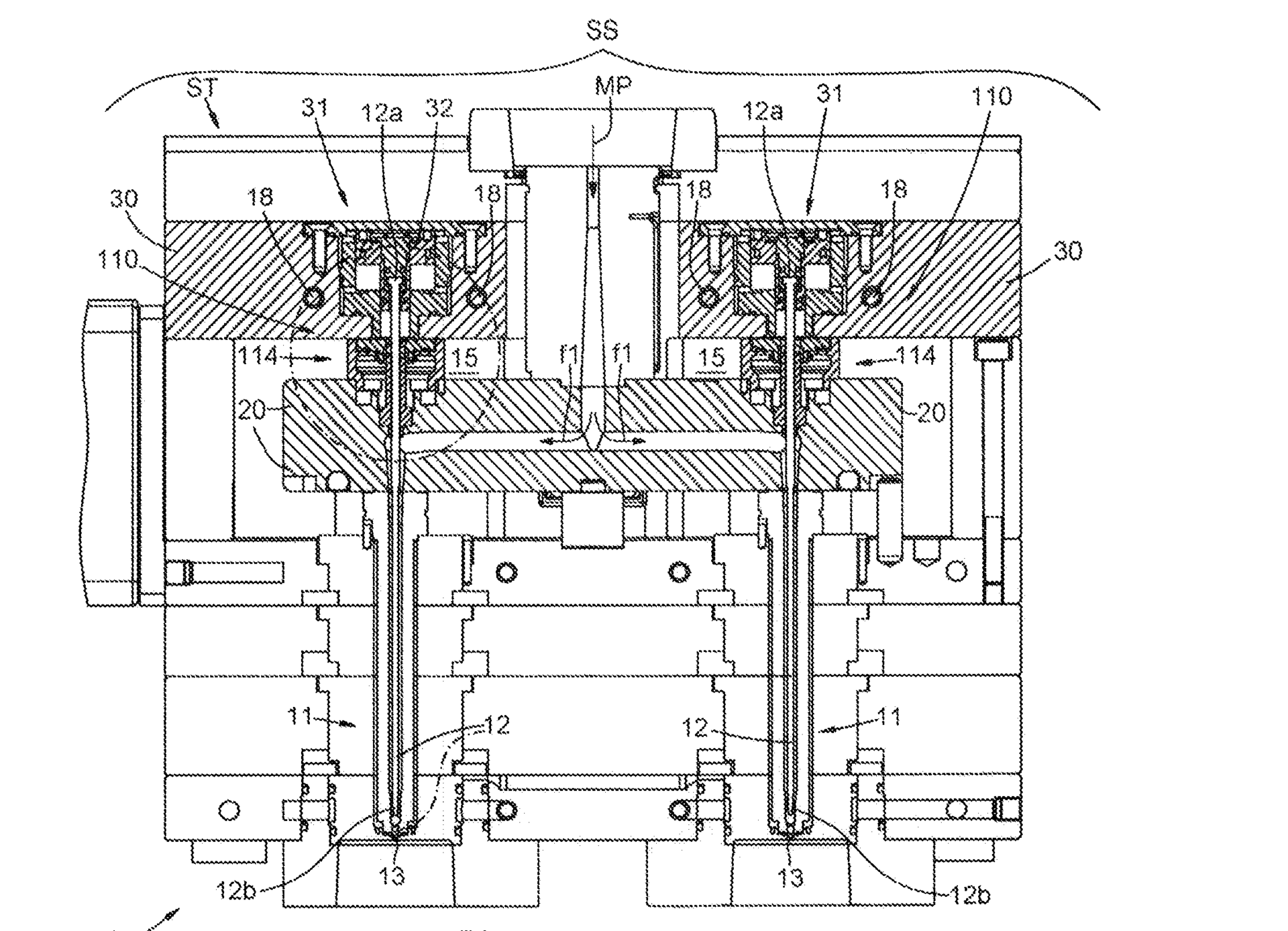 The invention&rsquo;s spacer and guide assembly is designed to compensate for the differing thermal expansions of the hot manifold and the cooler control plate; this prevents the pin from experiencing damaging stresses.