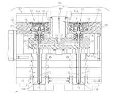 The invention’s spacer and guide assembly is designed to compensate for the differing thermal expansions of the hot manifold and the cooler control plate; this prevents the pin from experiencing damaging stresses. The invention’s spacer and guide assembly is designed to compensate for the differing thermal expansions of the hot manifold and the cooler control plate; this prevents the pin from experiencing damaging stresses.