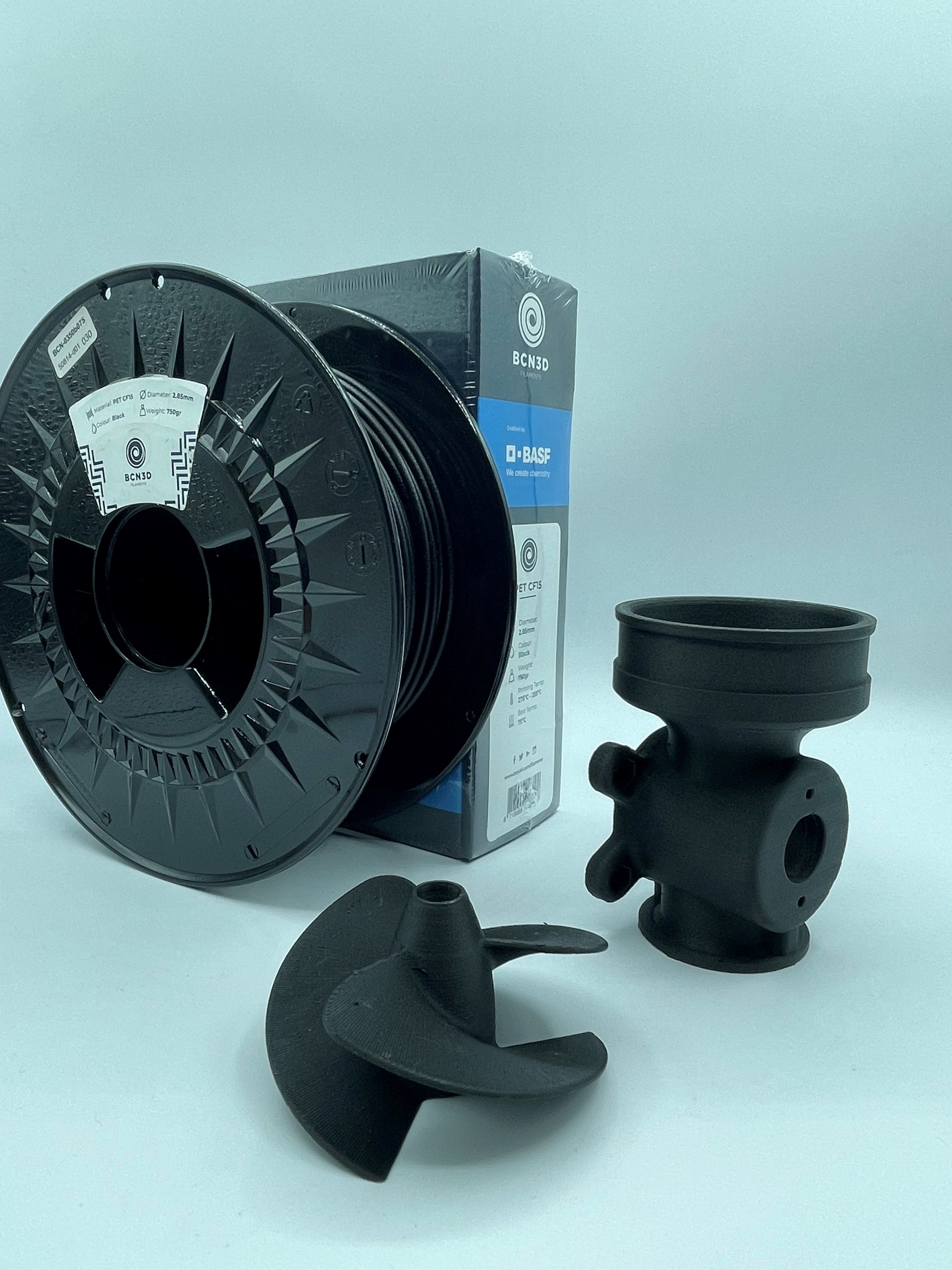 PET CF15 is a carbon-fiber-reinforced PET that the company said is the easiest to print of all its fiber-filled filaments.