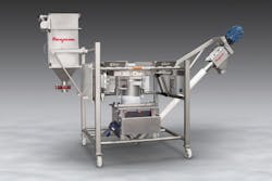 This half-frame bulk bag discharger from Flexicon provides dust-free transfer of material to downstream equipment or storage vessels. This half-frame bulk bag discharger from Flexicon provides dust-free transfer of material to downstream equipment or storage vessels.