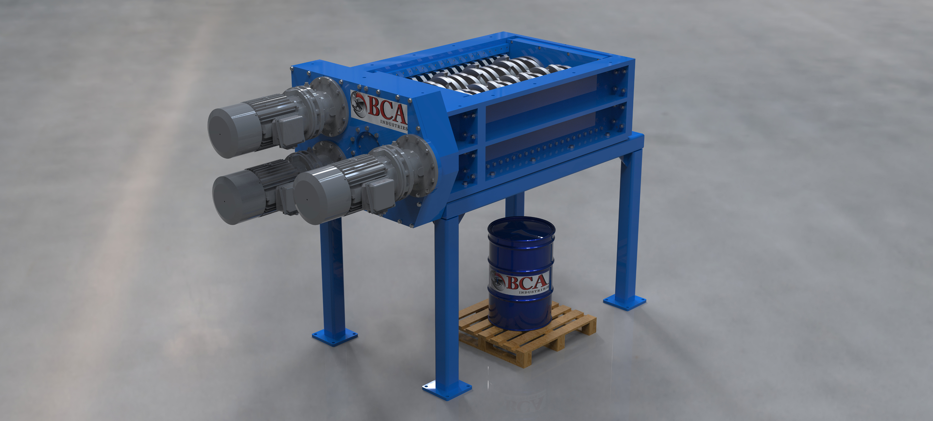 BCA Industries' ES2000 line of electric-powered shredders can handle oversized products, including white goods and barrels.