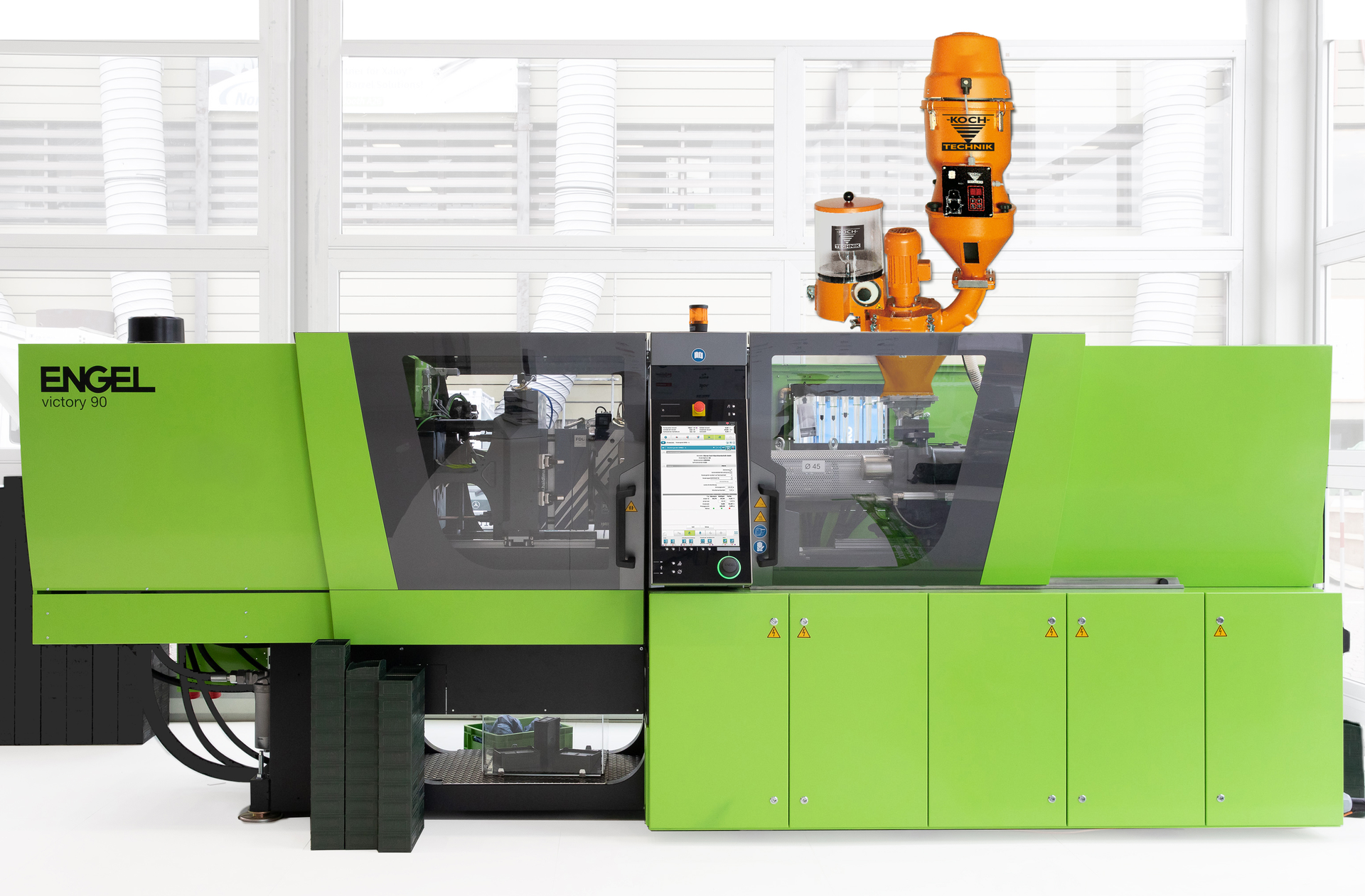 The process for mixing and dosing thermoplastic resins, additives and masterbatches is centrally controlled via the injection molding machine display, eliminating the need for a separate control unit.