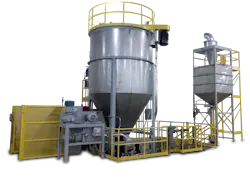 Ensign Equipment's Typhoon mixer can produce truckload-sized batches of homogenously blended pre- or post-pelletized resins.