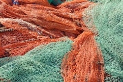 Two companies are turning reclaimed fishing nets into new materials. Two companies are turning reclaimed fishing nets into new materials.