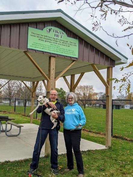 Tim and Rachel Hopple supported efforts to build a shelter at a dog park near their home in Tiffin, Ohio. The shelter is named after their tripod dog, Tika.