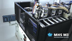The new M3-D32 micromolding machine has four hoppers, four dryers, four plasticating barrels, eight injection plungers and 32 valve-gated hot-runner nozzles. The new M3-D32 micromolding machine has four hoppers, four dryers, four plasticating barrels, eight injection plungers and 32 valve-gated hot-runner nozzles.
